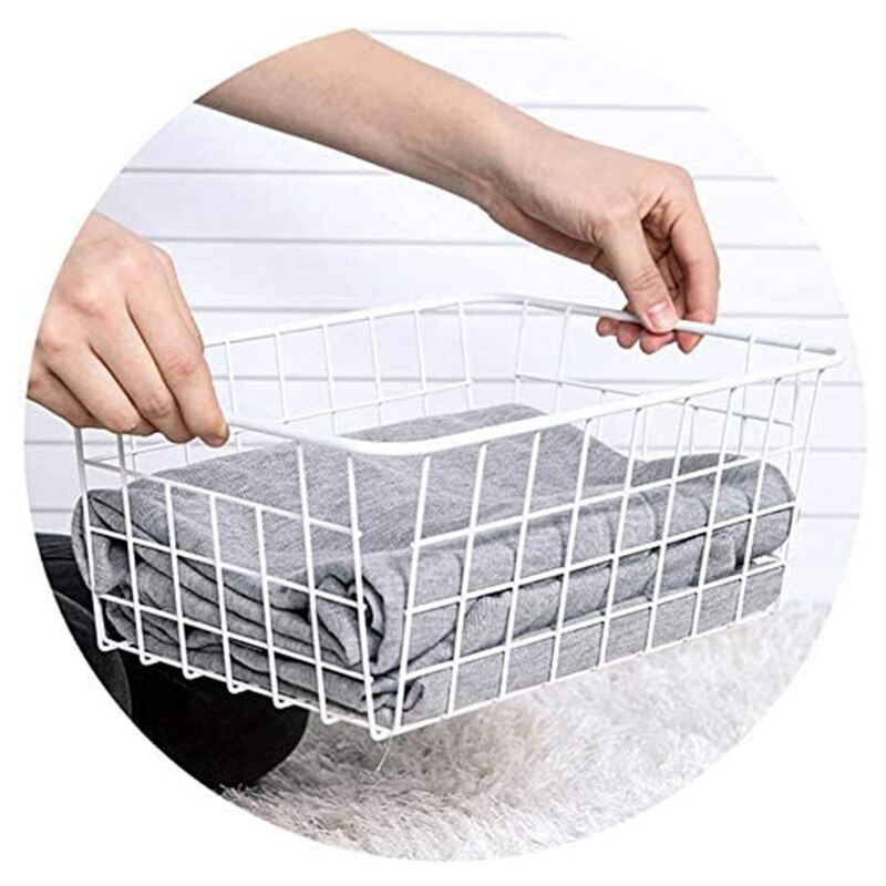 2 Pack Wire Storage Baskets, Farmhouse Metal Wire Basket Freezer Storage Organizer Bins with Handles