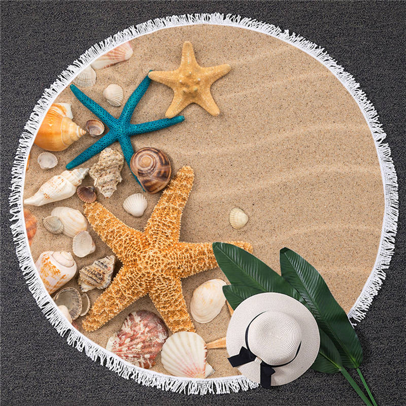 BlessLiving Spiaggia Conchiglia Estate Coperta 3D Stampa Asciugamano In Microfibra Realistico Rotonda Telo mare di Sabbia Starfish Asciugamani Da Bagno: 1