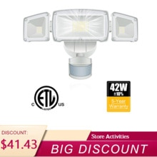 LED Security Light 42W Outdoor Motion Sensor Security Light 3 Heads Flood Light Waterproof 3000LM 6000K Adjustable Lighting