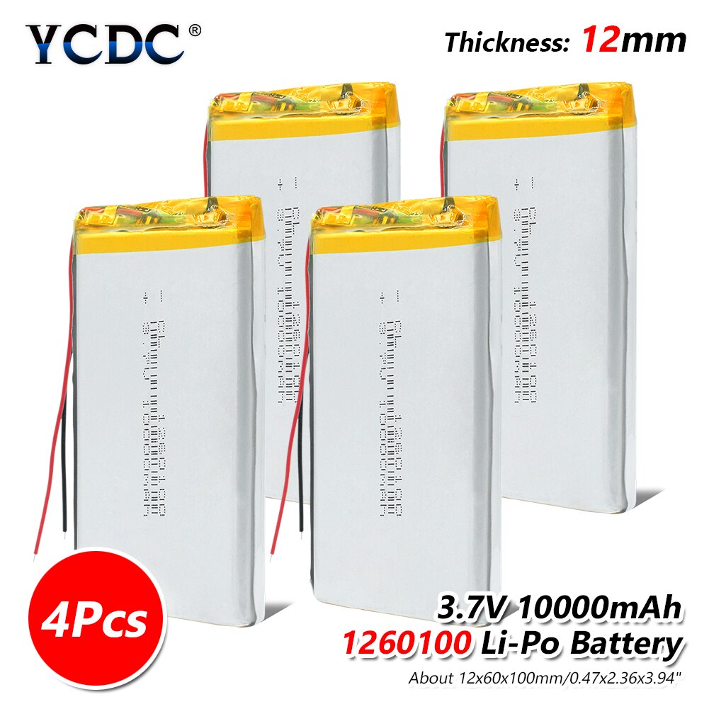 Rechargeable 3.7V 10000mAh Lipo Li-Po Lithium Batteria 1260100 With PCB Li-polymer Battery Replacement Batteries For Tablet DVD: 4 x Battery