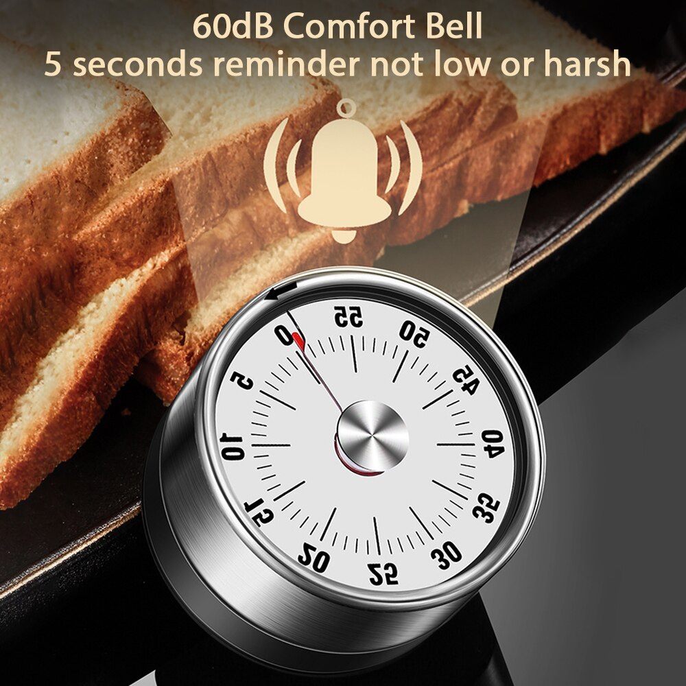 Stainless Steel Visual Timer Round Mechanical Timer 60-Minutes Cooking Timer With Loud Alarm Magnetic Clock Timer Kitchen Gadget