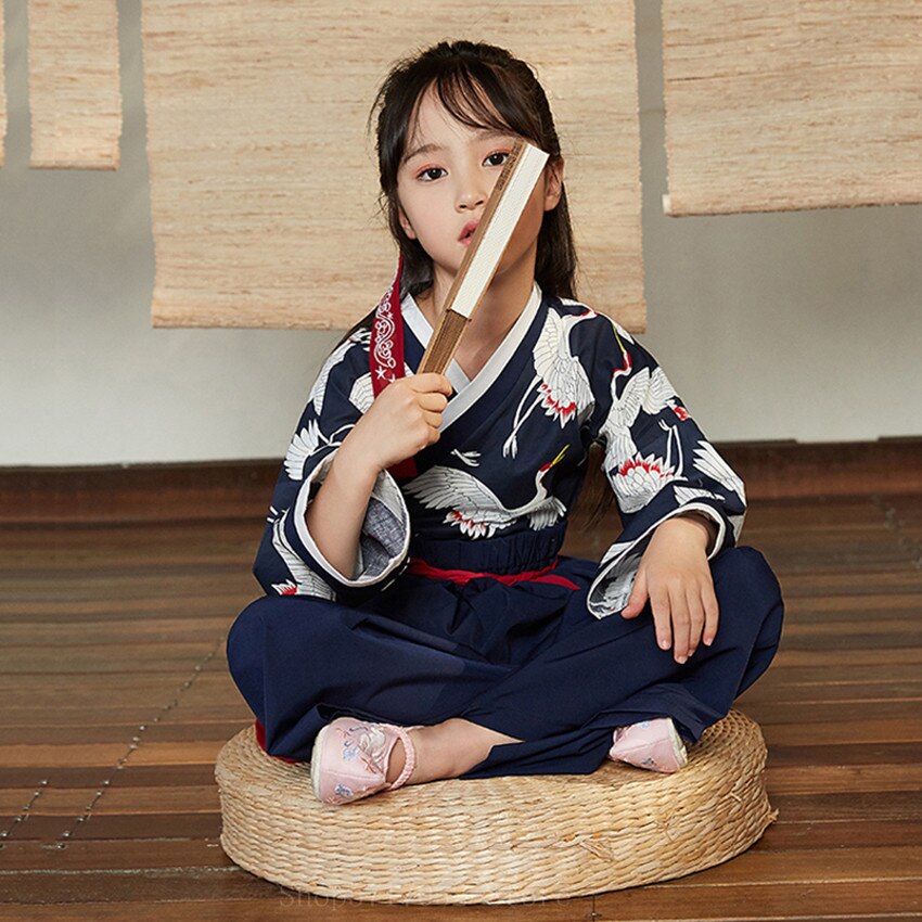 Japanilainen perinteinen puku lasten kimono nosturi haori vintage samurai tyttö itämaiset toppihousut poika lapset yukata aasialaiset vaatteet