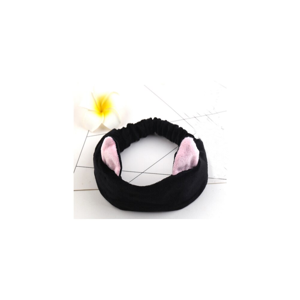 Bandeaux oreilles de chat pour femmes et filles, accessoires de maquillage, lavage du visage, Turban noir