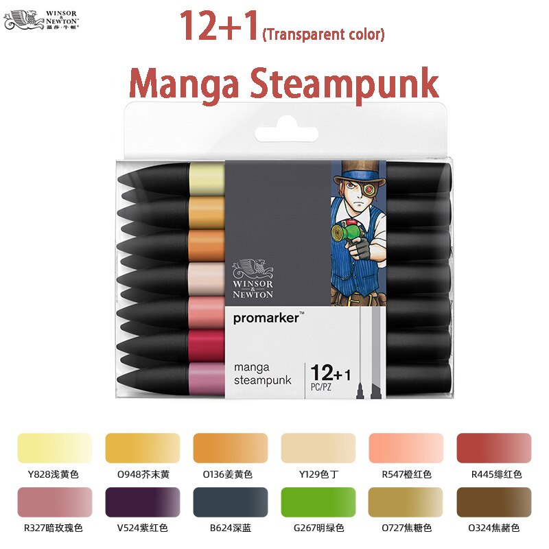 WINSOR &amp; NEWTON Promarker 6/12/24/48/96 Colors Set Twin/ Double Tip Alcohol Based Marker Pens Pro Marker For Artists: 12 1M-S