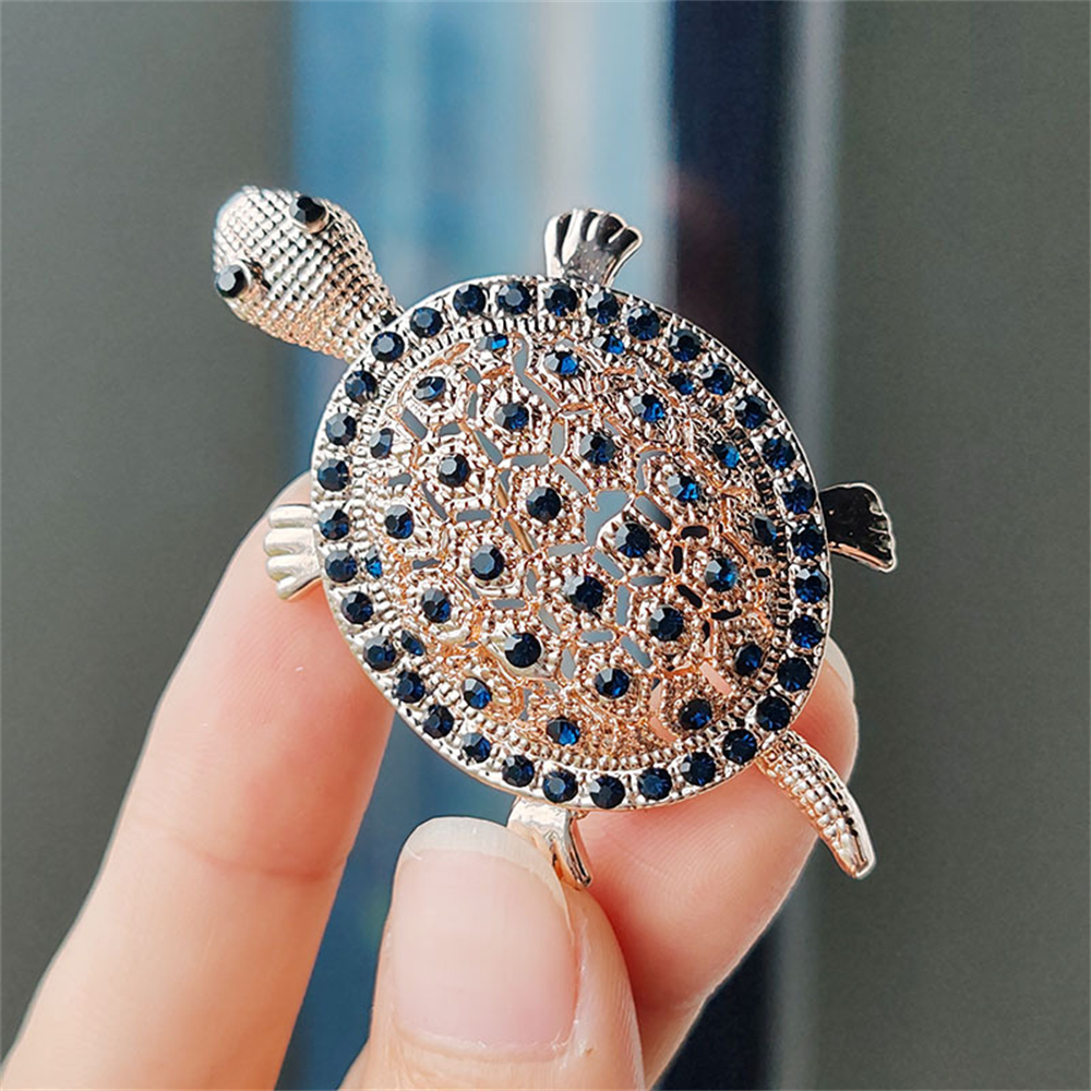 Broche Vintage Tortue En Métal Doré Et Strass - Bijou Ancien à Collectionner Ou à Porter