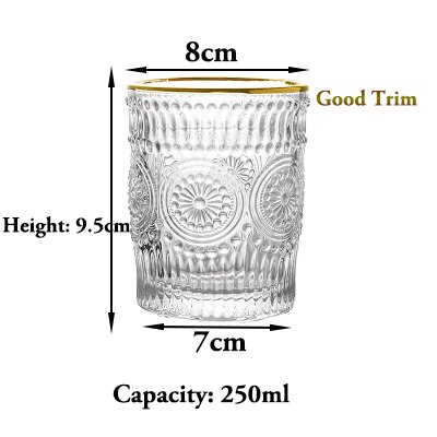 Romantiska vattenglas, premium dricksglas tumblers, vintage glasset för juice, drycker, öl, cocktail: Guldkant 250ml