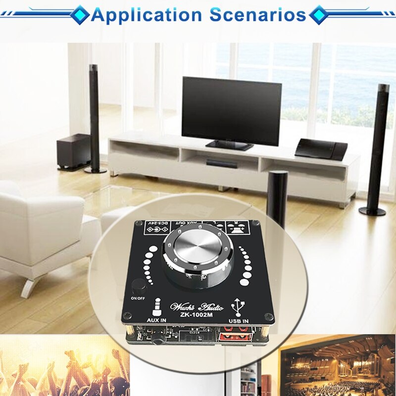 ZK-1002M Bluetooth 5,0 placa amplificadora para Subwoofer 2X100W canal 2,0 de alta potencia Audio estéreo amplificador de bajo AMP