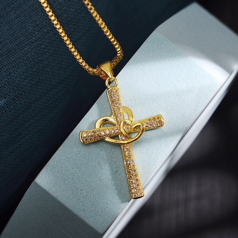 Retro Classic Shiny Crystal Cross Necklace for Women Cubic Zirconia Cross Choker Pendants Female Religious Jesus Jewelry: 12