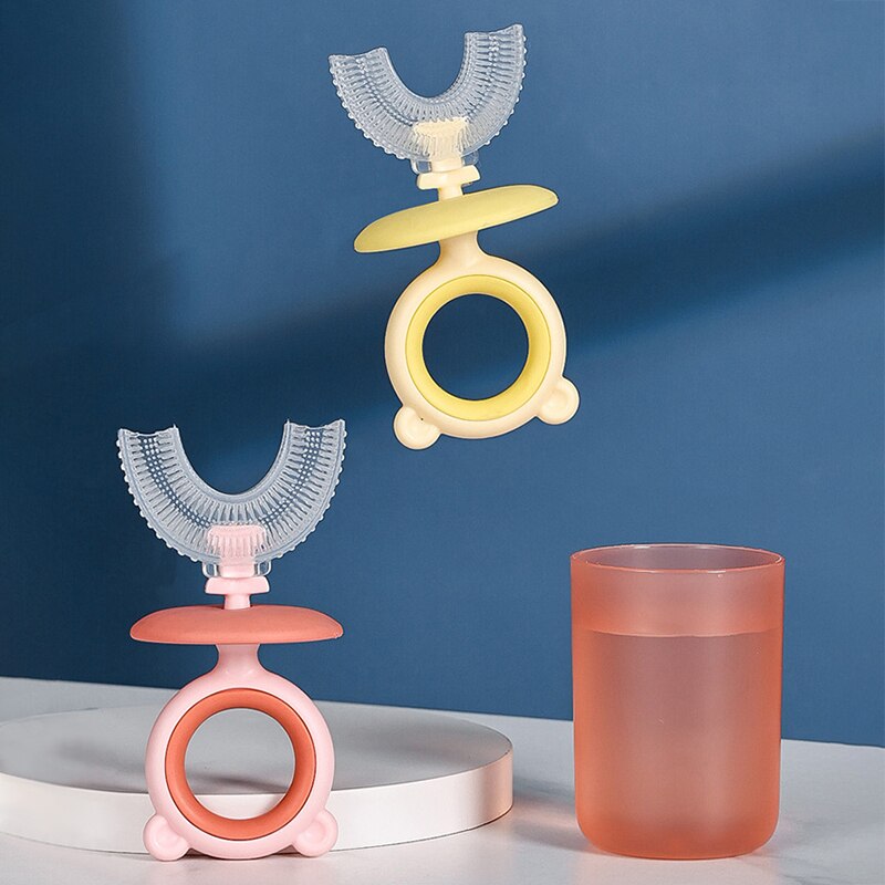 Spazzolino da denti per bambini con tazza spazzola a forma di U in Silicone cura orale spazzolino da denti per bambini senza BPA 360 gradi pulizia dei denti