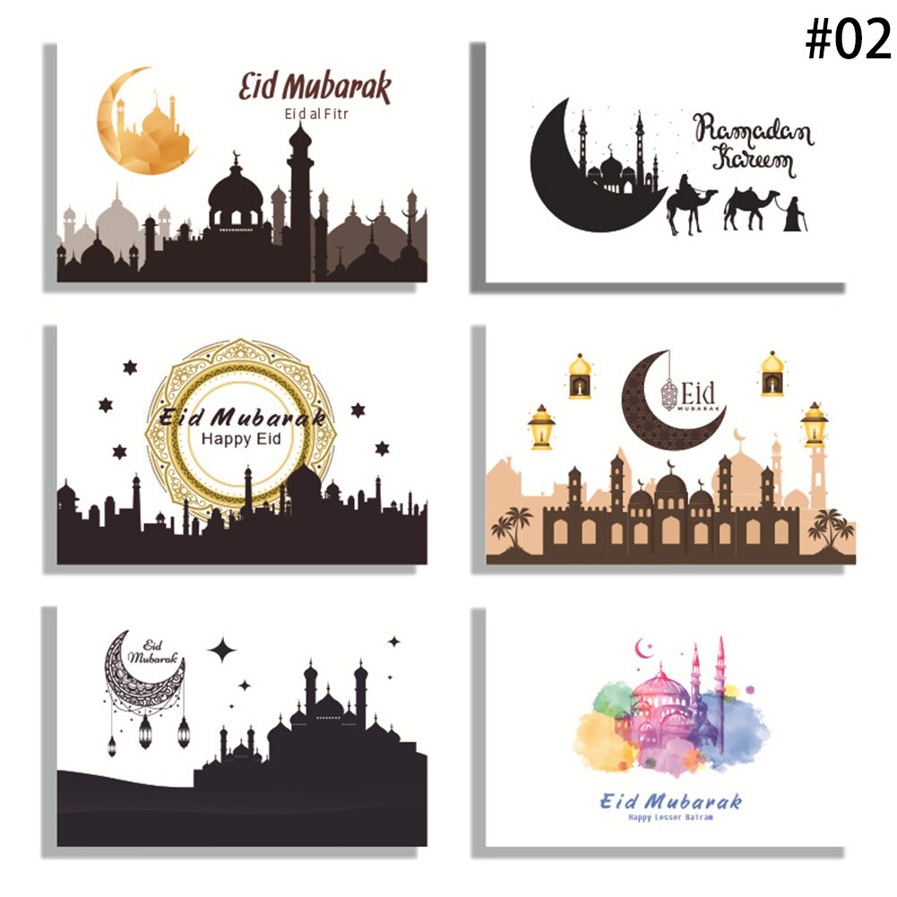 Ensemble de cartes de vœux pour l&#39;aïd al-fitr, carte postale d&#39;anniversaire, de fête, décor de Ramadan, du Ramadan, 6 pièces: 6PCS 02