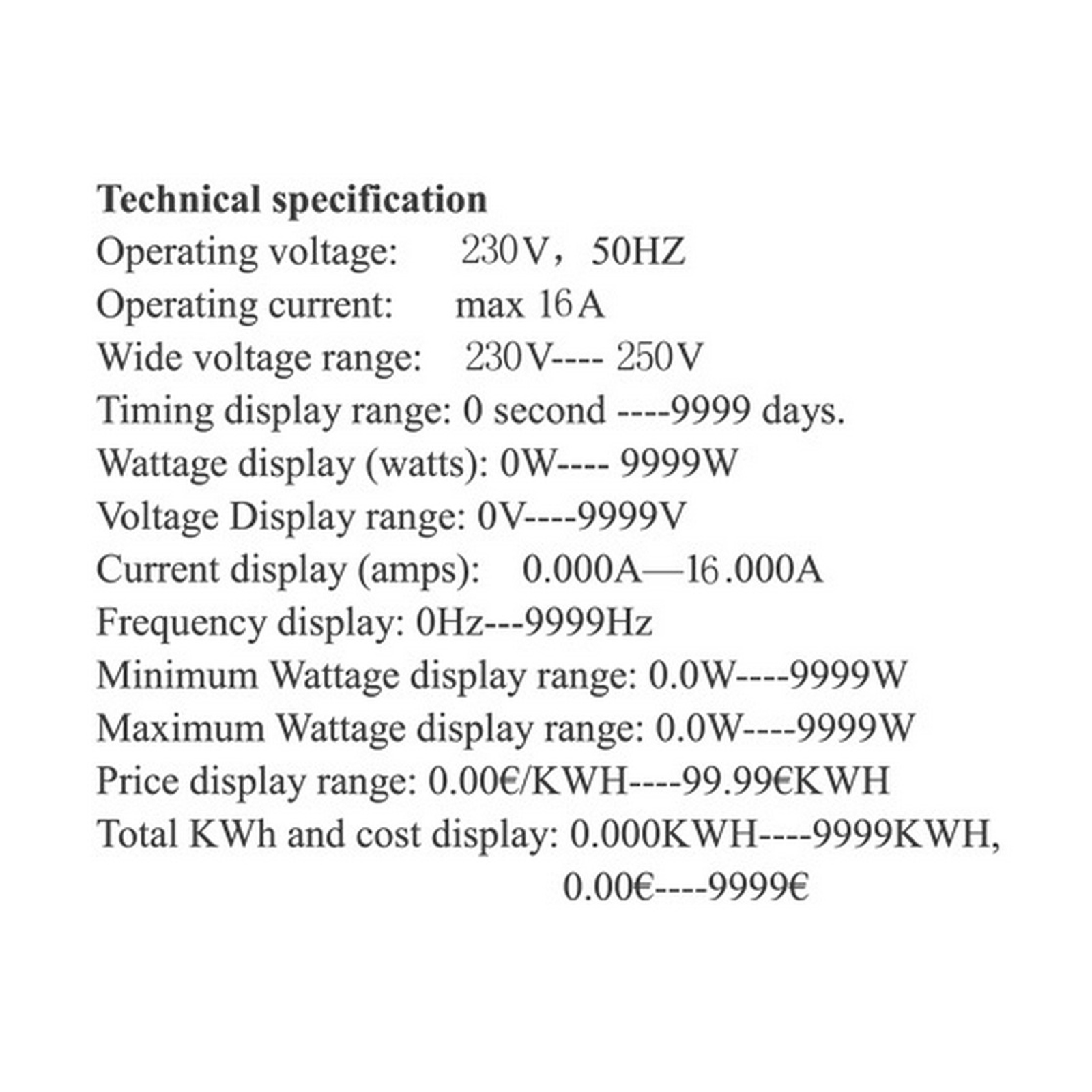 230V EU Digital Outlet Power Socket Meter Energy Monitor Wattmeter Analyser