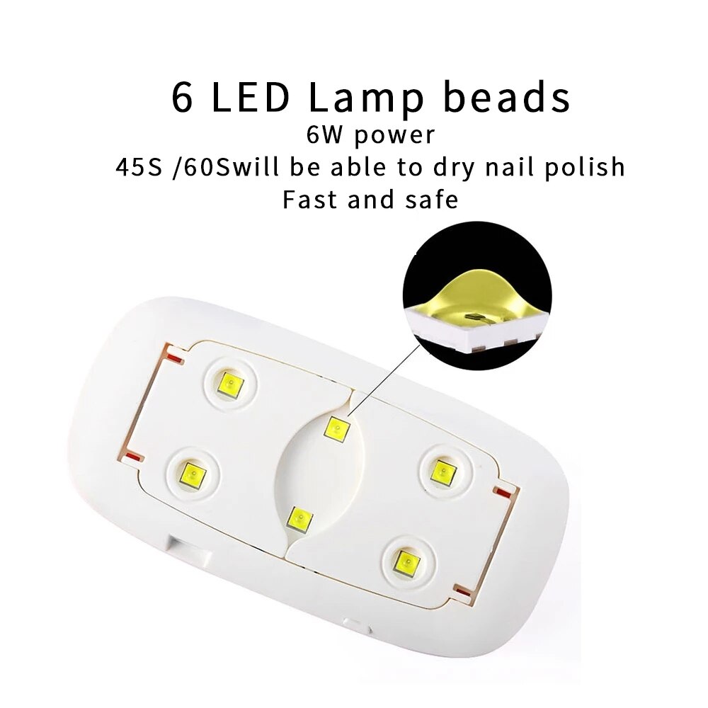 Mini secador de uñas , lámpara Led UV de 6W, con Cable USB, herramientas portátiles de manicura para esmaltes a base de Gel, color blanco y rosa