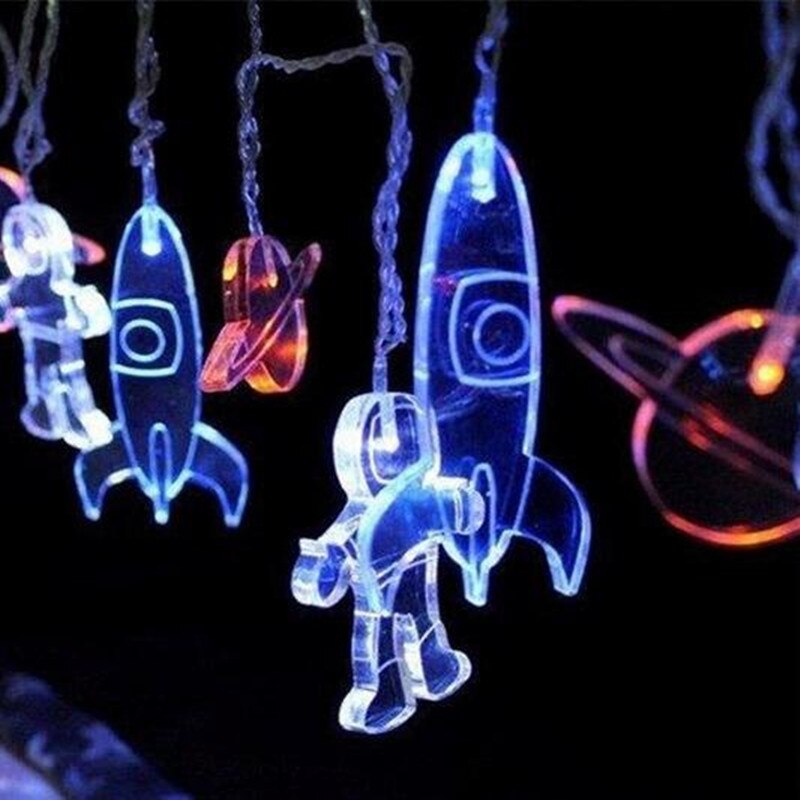 Guirlande lumineuse led astronautes extérieurs vaisseau spatial fusée mars bébé chambre d'enfants fête décoration intérieure espace alimenté par batterie
