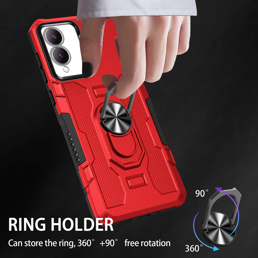 Shockproof Armor Case for VIVO Y17S Soft Silicone+PC Metal Ring Stand Phone Back Cover for VIVO Y17S