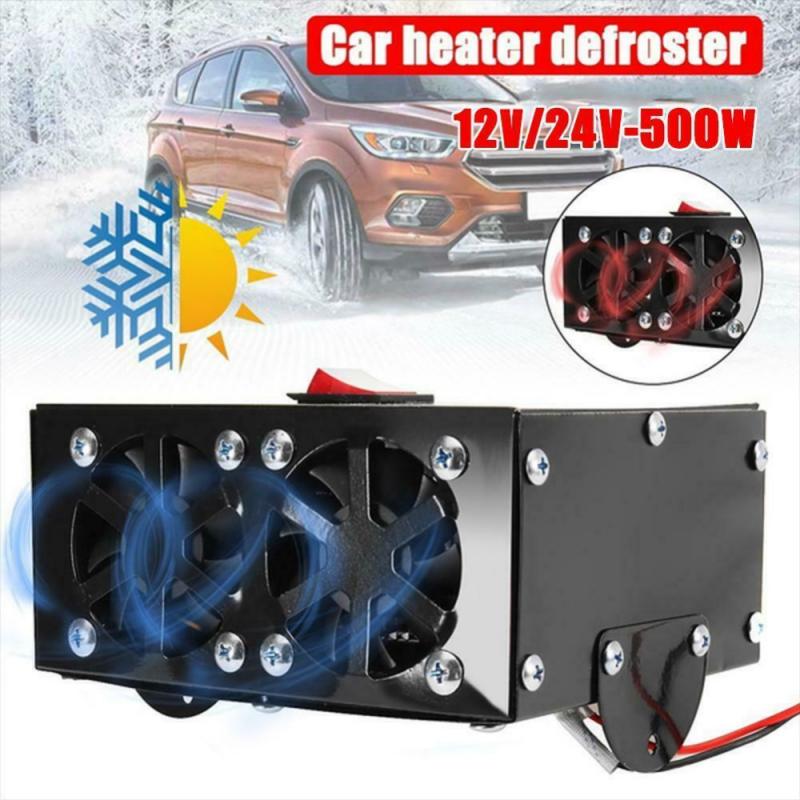 500W 12V /24V 2 Hole Car Vehicle Cooling Fan Warm Heater Windscreen Demister Defroster 2 In 1 Portable Auto Car Van Heater