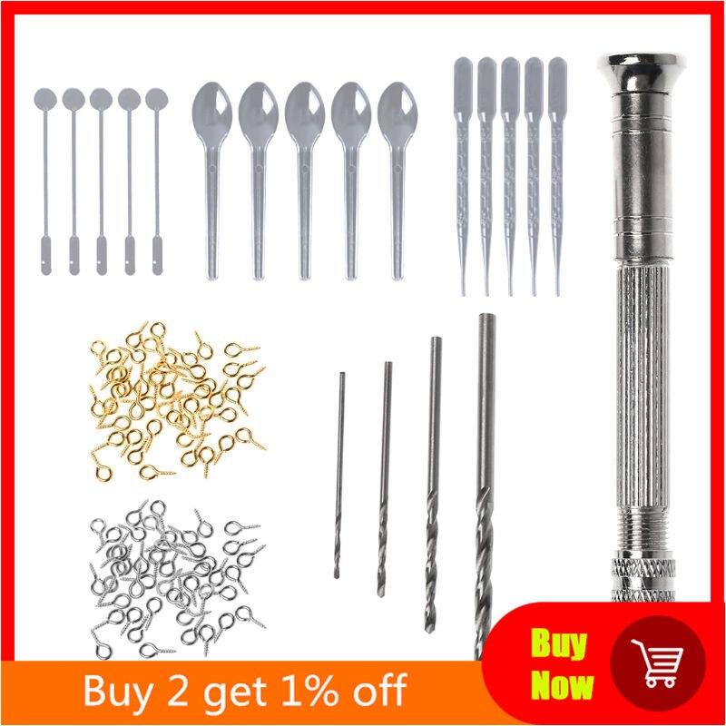 1 Set Epoxy Resin Kit DIY Jewelry Making Tools Drill Pins Gold Necklace Pendant Dropper Spoon Mix Stick Accessories