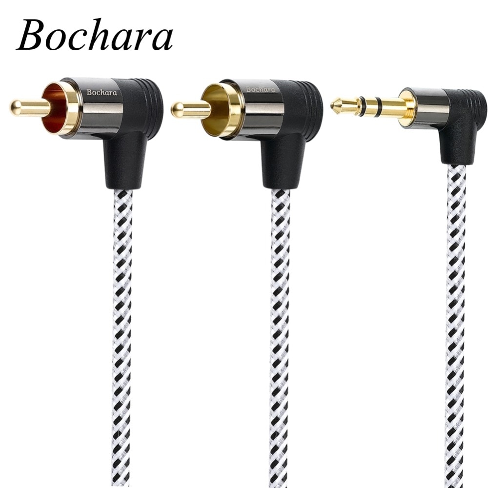 Bochara Gevlochten 90 Graden 3.5 Mm Jack Naar 2RCA Audio Kabel Gewikkeld Afgeschermde Voor Luidsprekers Versterker Mixer 1.8 M 3 M 5 M 10 M