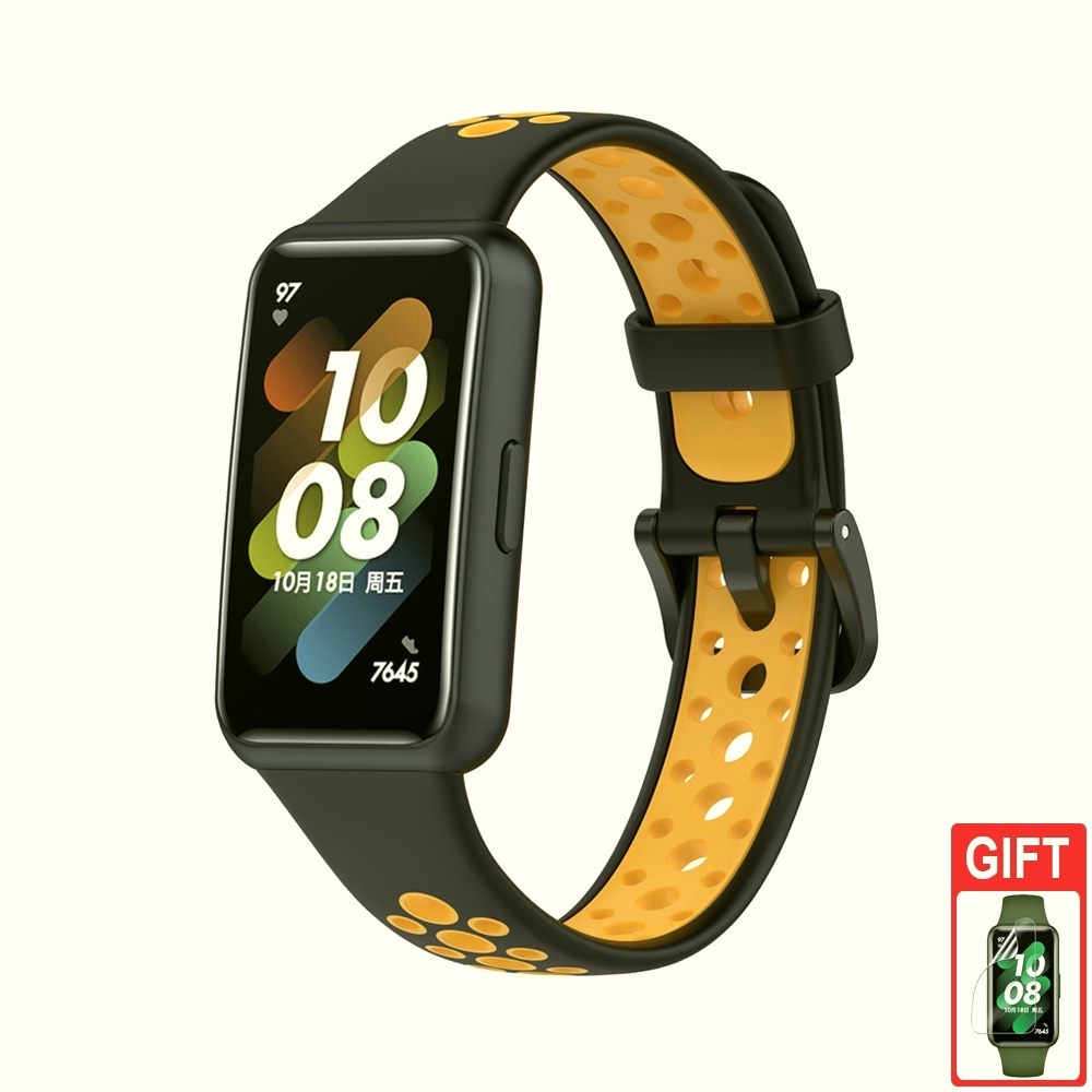 Silikonarmband Ersatzarmband für Huawei Band 9 8 7 6 / Honor Band 7 6: xxxxl / Black Yellow