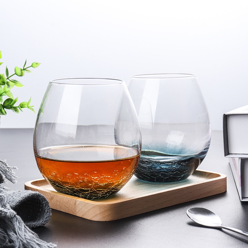 Gradual blue ice crack wine glass Crystal glass Goblet milk Juice glass Water Cup Wedding Glasses Party Drinkware