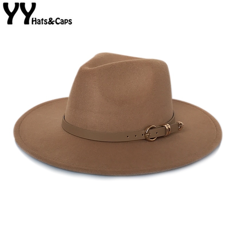 Yy oversized brem filthatt for kvinner vintage trilby cap høst vinter fedora menn jazz panama cappello donna elegante  fd19034