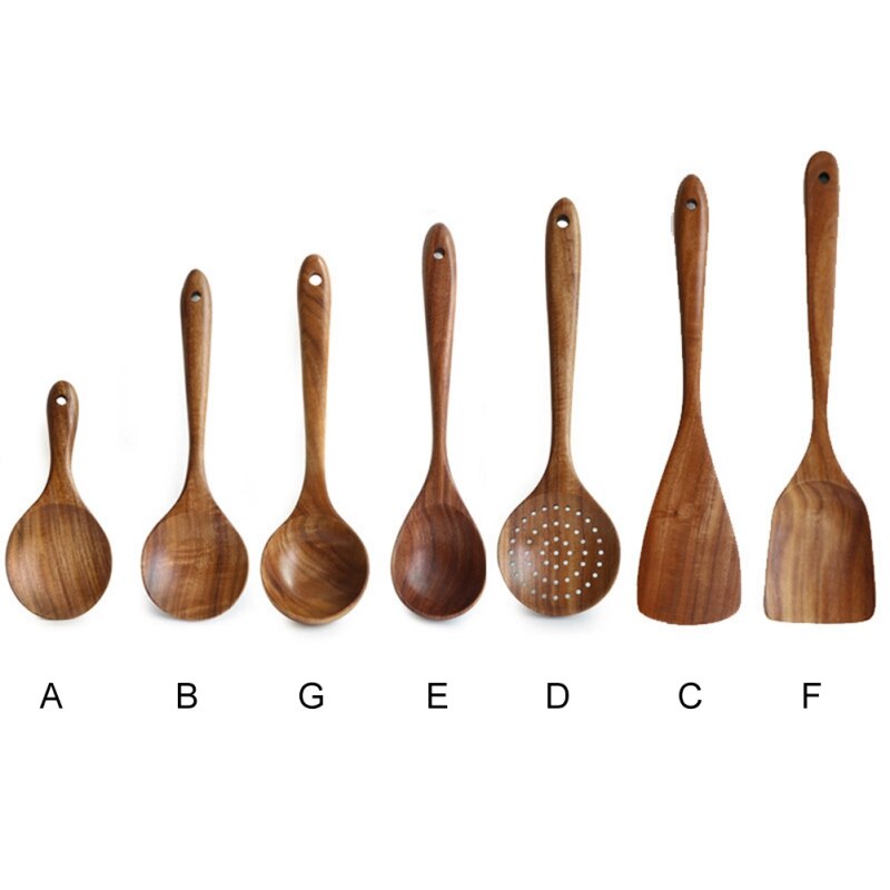 Utensilios de cocina de madera de Acacia sin pintar para el hogar, con asas largas, utensilios de cocina de madera maciza únicos, cucharas de sopa para restaurante