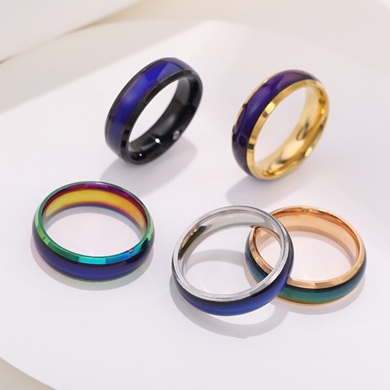 6mm unisex Ändern Farbe Ringe für Frauen Edelstahl Stimmung Gefühl Tracker Ring für Männer Neuheit Schmuck für Party WC039