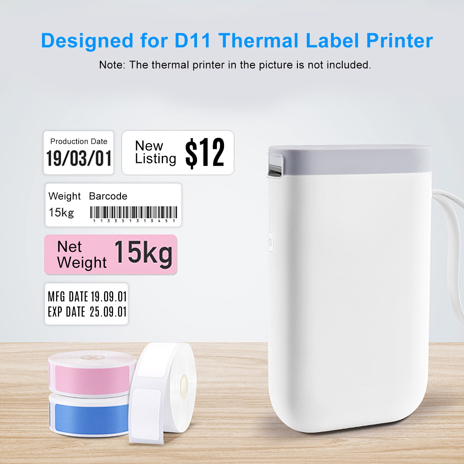 12*40mm 160 Uds./rollo de impresión etiqueta papel térmico código de barras precio tamaño nombre etiquetas en blanco resistente al agua resistente a rasgaduras para el hogar