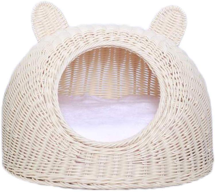 Rattan cat bed Pet Woven Cave Bed Woven Summer Breather Pet House Basket Bed for Cat/Kitten/Puppy/Dog