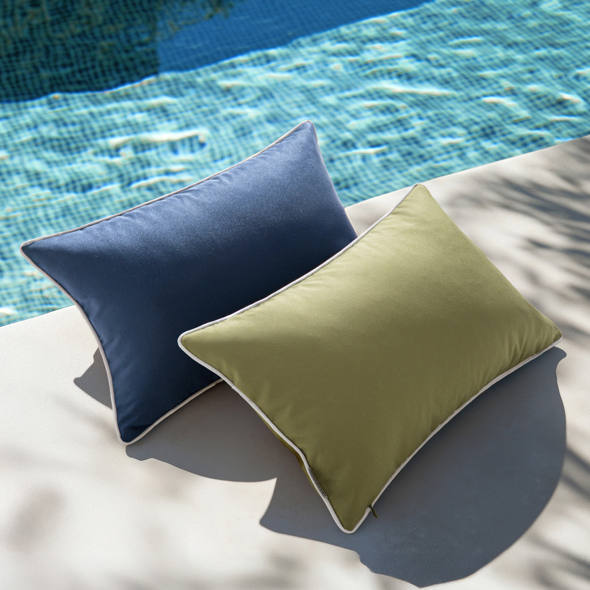 Set of 2 Outdoor Waterproof Pillow Covers 18x18, White Cushion Covers with Solid Piping, Decorative Throw Covers for Patio, Garden, Sofa or Home, No Inserts Included