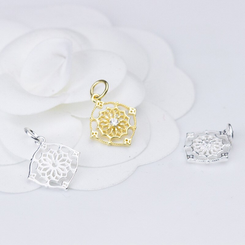 Hollow Out 100% 925 Sterling Zilver Ambachtelijke Bloem Charms 15Mm Goud Zilver Kleur Hangers Accessoires Diy Sieraden Maken Oorbellen