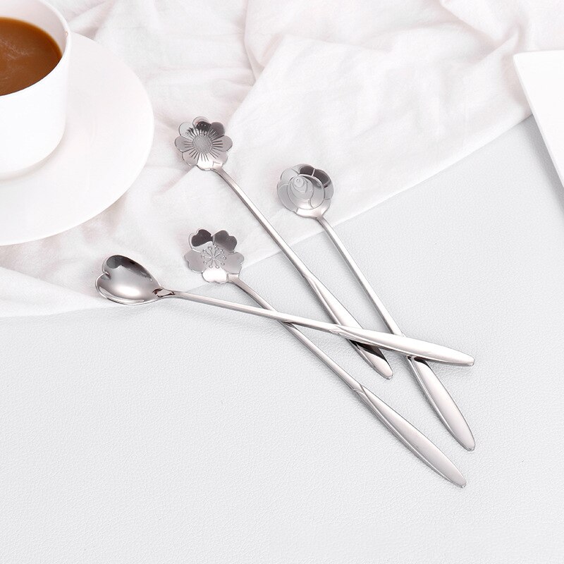1Pcs Silver/Gold Long Handle Drink Tableware Vintage Teaspoons Mixing Spoon Kitchen Accessories 410 Stainless Steel
