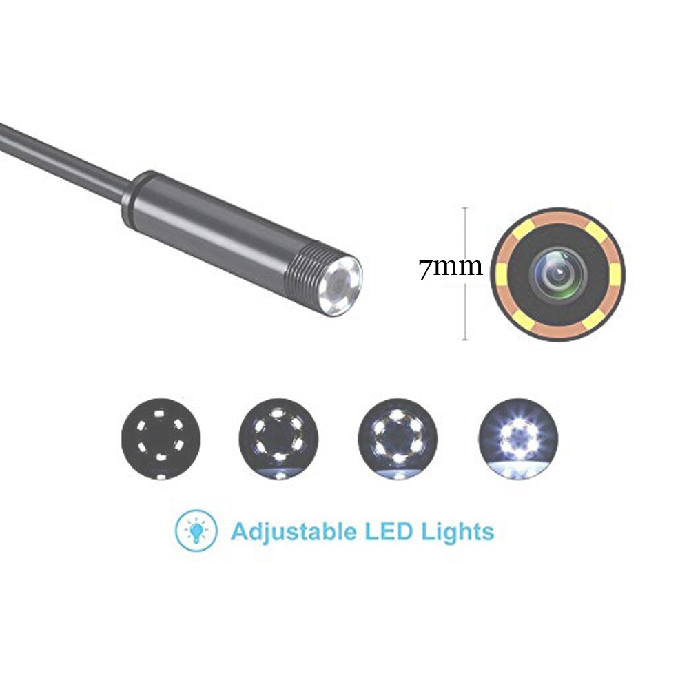 USB Endoscope Camera 7mm Lens 1m/2m Semi Rigid Tube Endoscope Borescope Video Inspection IP67 Waterproof for Android PC