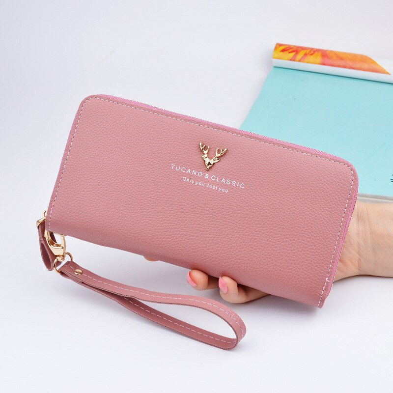 Women Female Purse Wallet Female PU Leather Long Wallet Purse Black / Red / Blue / Green / Gray Famous Brand: Pink