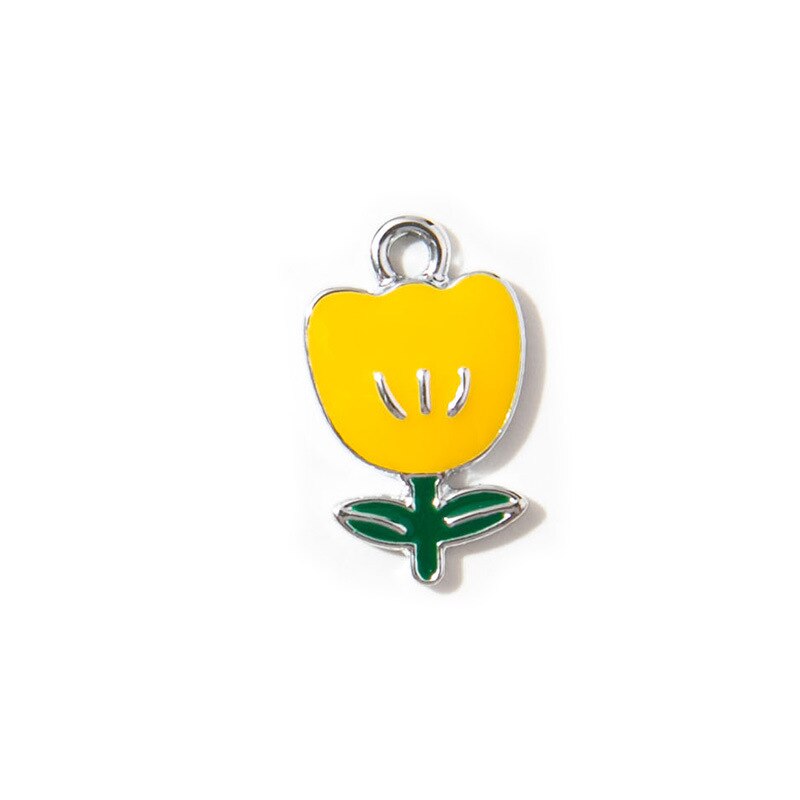 Breloques en forme de fleur de tulipe rouge émail argent, pendentif pour bijoux, fabrication de Bracelet, boucles d&#39;oreilles, collier, accessoires, 10 pièces: silver yellow