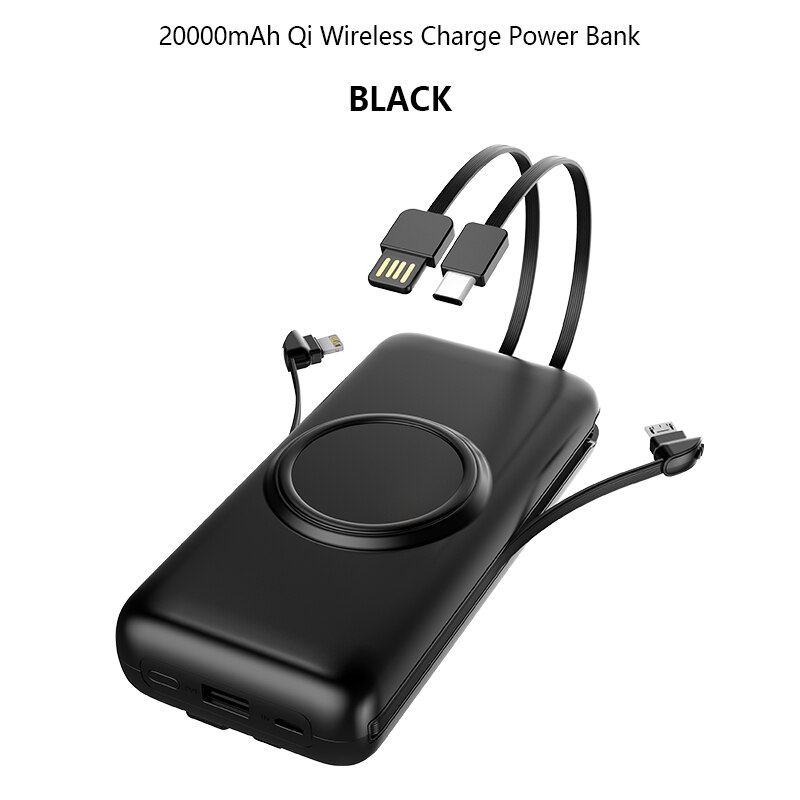 10000 mah multifunctionele lijnoplader po slanke mobiele power draagbare externe batterijlader voor iphone samsung xiaomi: 20000 mah zwart