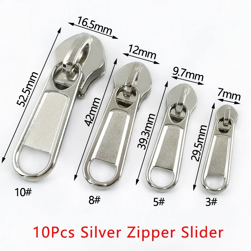3 # 5 # 8 # 10 # Cremalleras de bobina de código negro de 10M, 10 Uds., deslizadores de cremallera, costura de ropa, tirador de cremallera, Kit de reparación de cremalleras, accesorio de cierres: Plata antigua / Opción 4