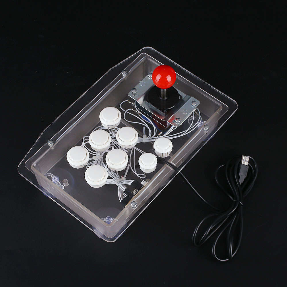 Genomskinlig klar akryl arkad joystick usb trådad datorspel joystick 8 riktningsknappar