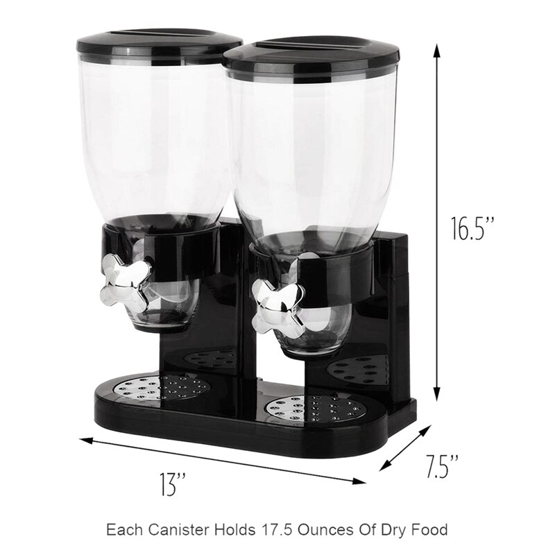 Top Double Chamber Airtight Cereal and Dry Food Dispenser with Built in Spill Tray for Home, Kitchen, Countertops, Breakfas