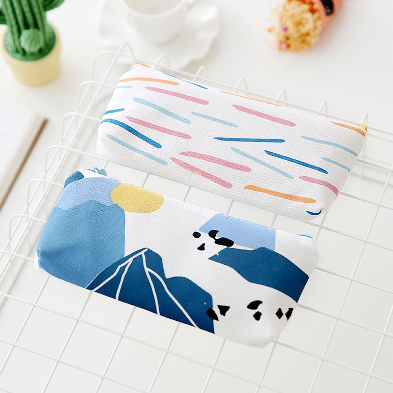 Abstract landscape pencil case cute canvas school pencil case student stationery bag office school stationery