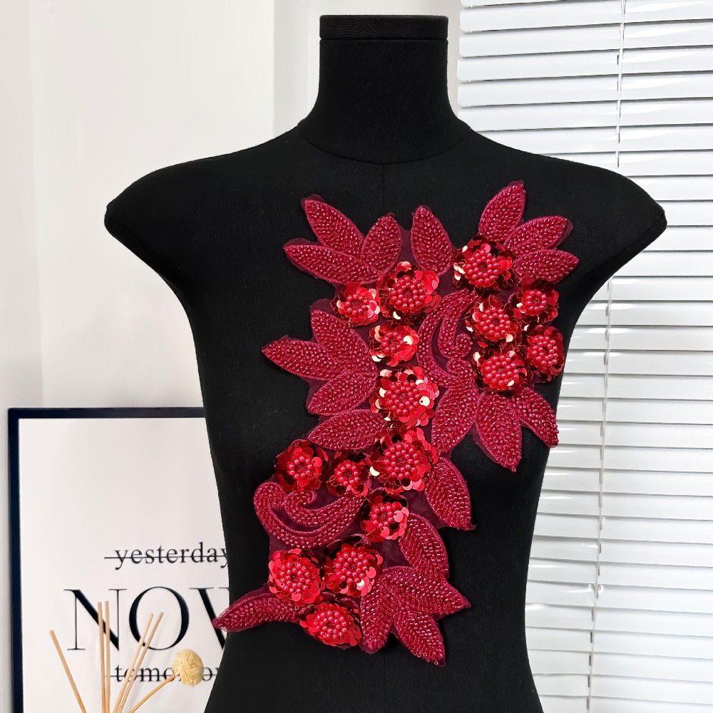 Parches bordados de flores de lentejuelas, parches elegantes y exquisitos para ropa, flores tridimensionales, apliques de ropa desmontables DIY: Cobre