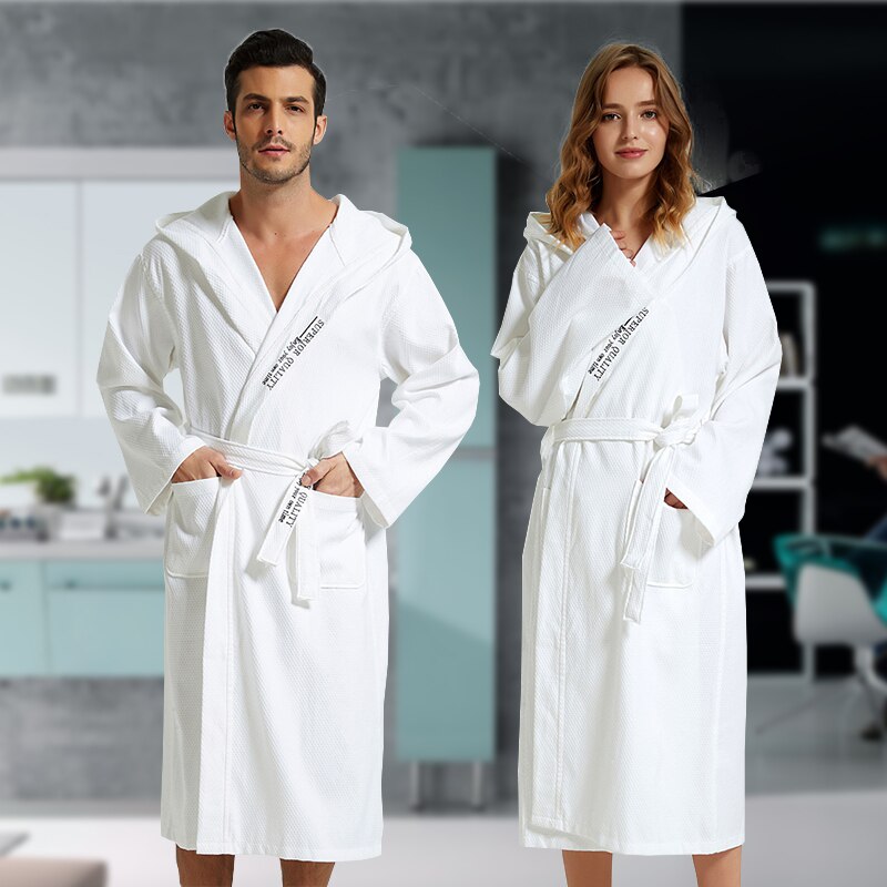 Bomull badekåpe vaffel morgenkåpe unisex menn fast nattøy salong badekåpe bruden peignoir nattkjoler elskere kapper