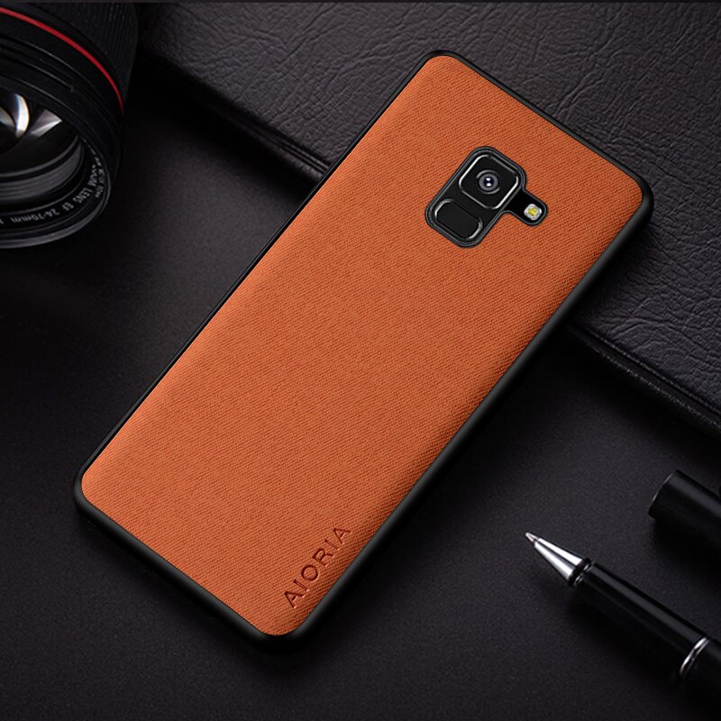 Hülle für samsung Galaxis  a8 a8 Plus, schlicht, stoßfest, leicht, einfarbig, textil-leder-bezug: A8 2018 (a530) / Orange