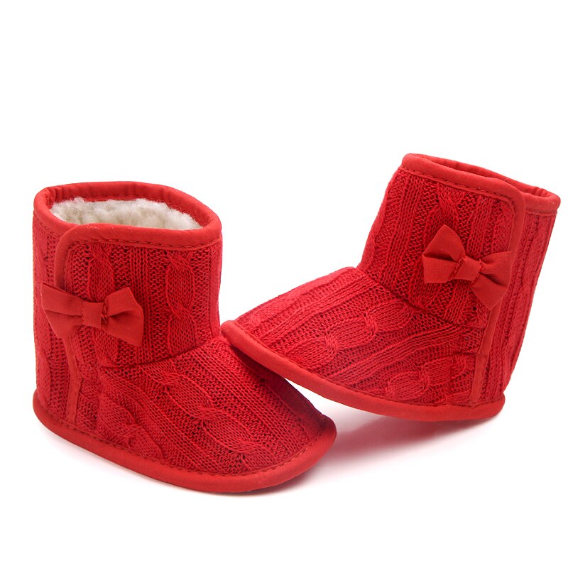 Patpat Winter Baby Peuter Meisje Solid Strik Decor Gebreide Furry Schoenen Voor Peuter Meisje Snowboots