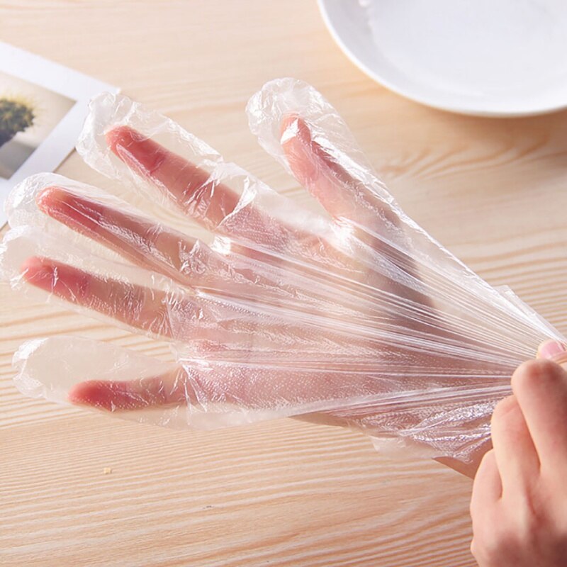 100 Pcs Disposable Gloves One-off Plastic Gloves Restaurant BBQ Transparent Eco-friendly PE Gloves Kitchen Garden accessories