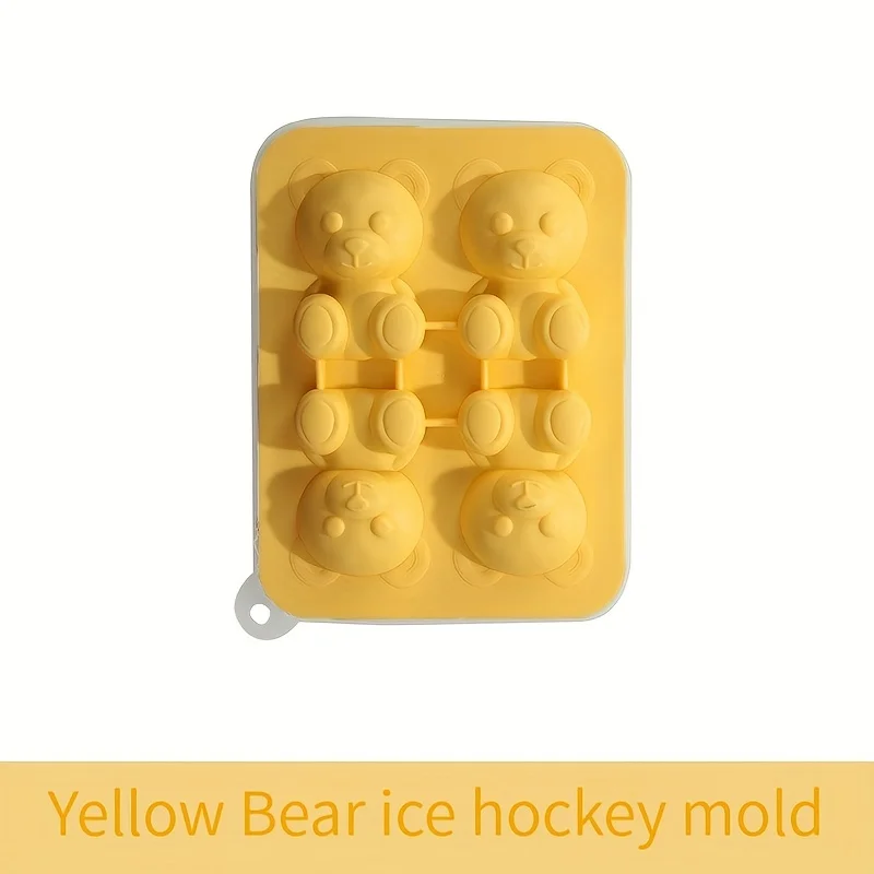 1pc Cute Teddy Bear Ice Cube Tray Flexible Food Grade Silicone Ice Cube Mold Ice Trays For Freezer: Yellow