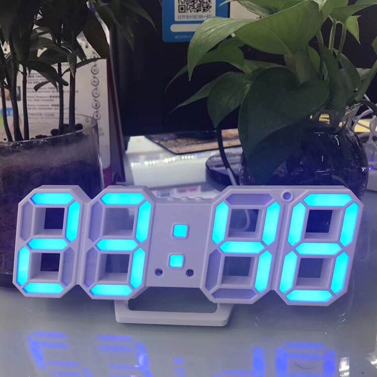 Relojes con alarma digital LED, reloj de pared 3D de dígitos grandes, 8 formas, estante para reloj electrónico, reloj Nixie, reloj, Mural Horloge en la pared del hogar: Azul