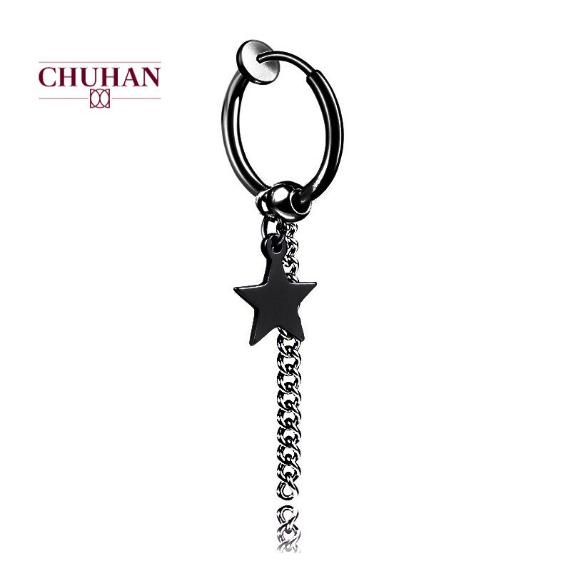 Chuhan koreaanse dames oorbellen met lange kwastketting, trendy titanium stalen clipoorbellen, heren persoonlijkheid hiphop oorbellen  j229