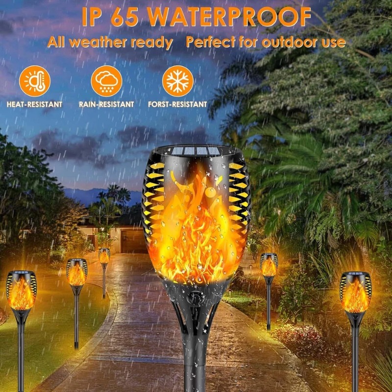Solarleuchten, Solar--Fackelleuchten mit flackernder Flamme, wasserdichte Solar--Landschaftsgartenleuchten für Höhle Außenbereich, für Wege, Terrasse, Hof