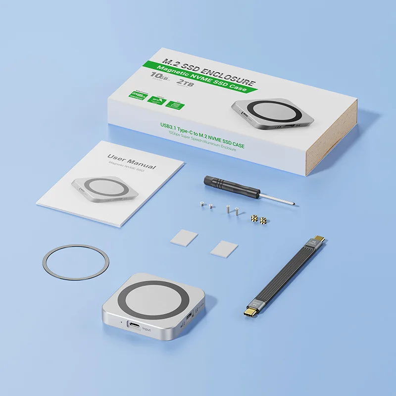 M.2 NVMe Type-c Phone Magnetic SSD Enclosure with 10 Gbps 2T for IPhone Tablet Compatible Model NVME Both 2230and2242 SSD Dock