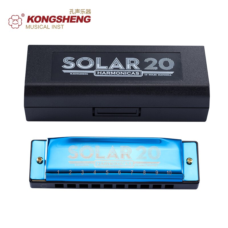 KONGSHENG 10 fori armonica diatonica blues arpa bocca organo chiave di C canna strumento musicale per principianti nero dorato blu